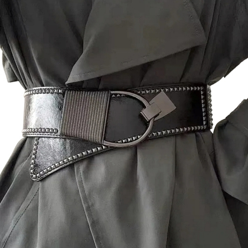 Black & Silver Studded Asymmetrical Belt - Picture 1 of 4